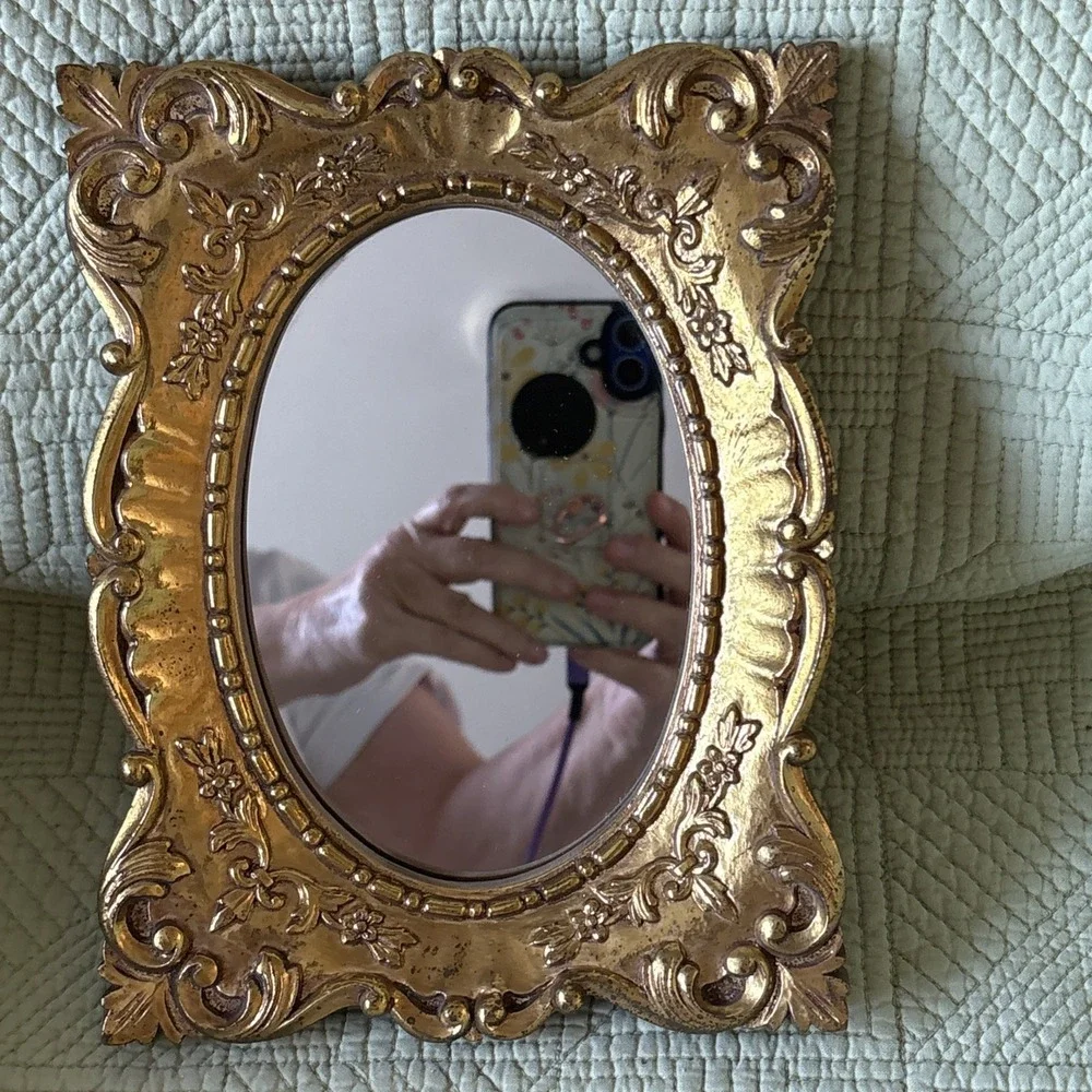 Vintage Ornate Gold Wood Framed Oval Mirror Baroque Rococo 9